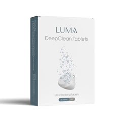 LumaPod empaque frontal mostrando 30 pastillas y beneficio de limpieza profunda