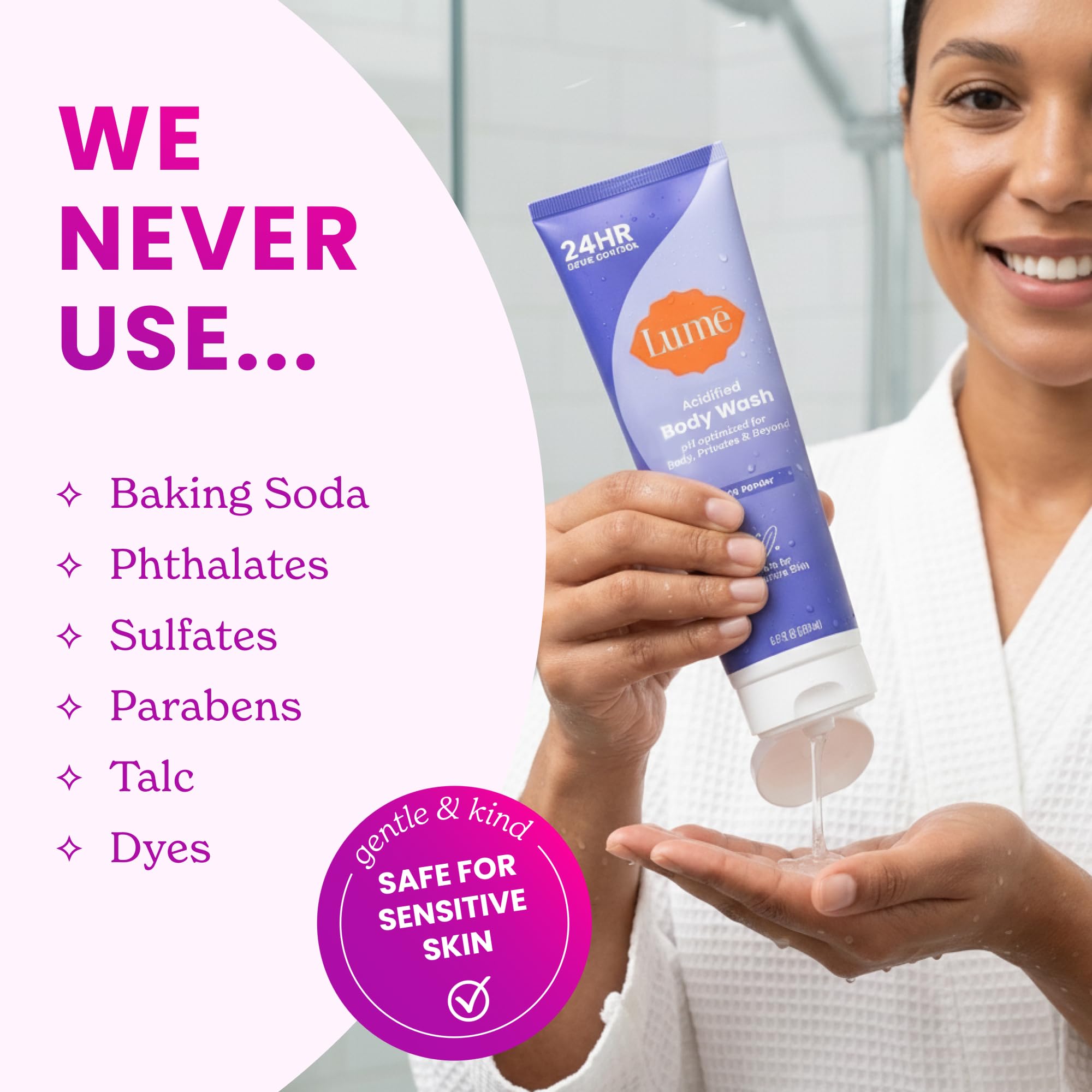 Lume gel corporal en uso bajo la ducha, sensación de frescor prolongado