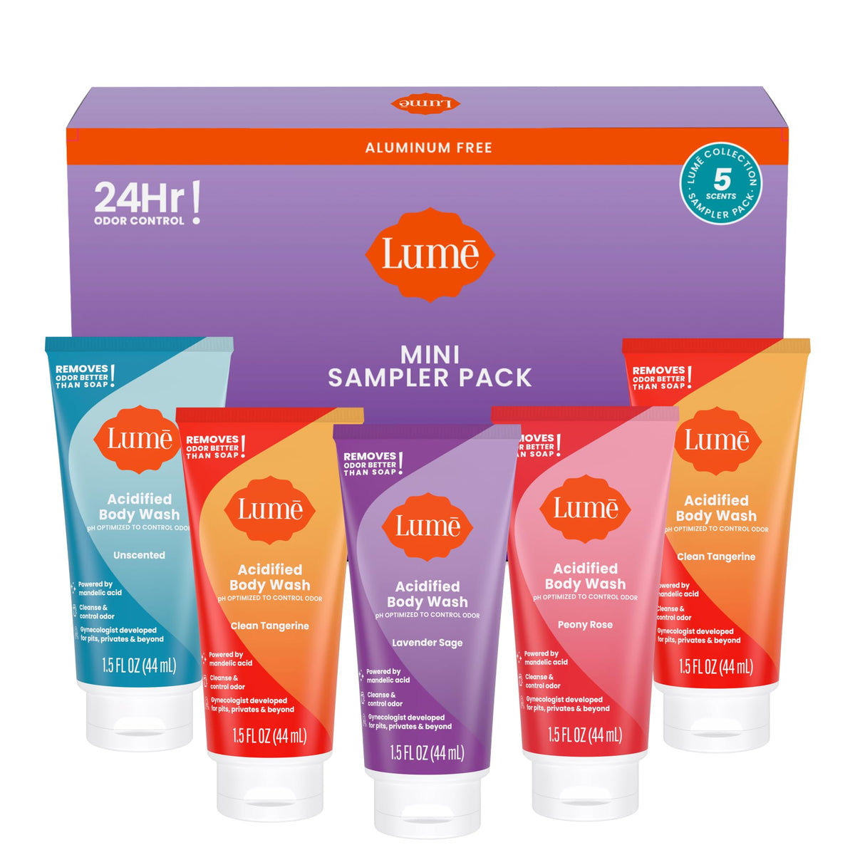 Lume set frontal cinco minis mostrando variedad y conveniencia de viaje