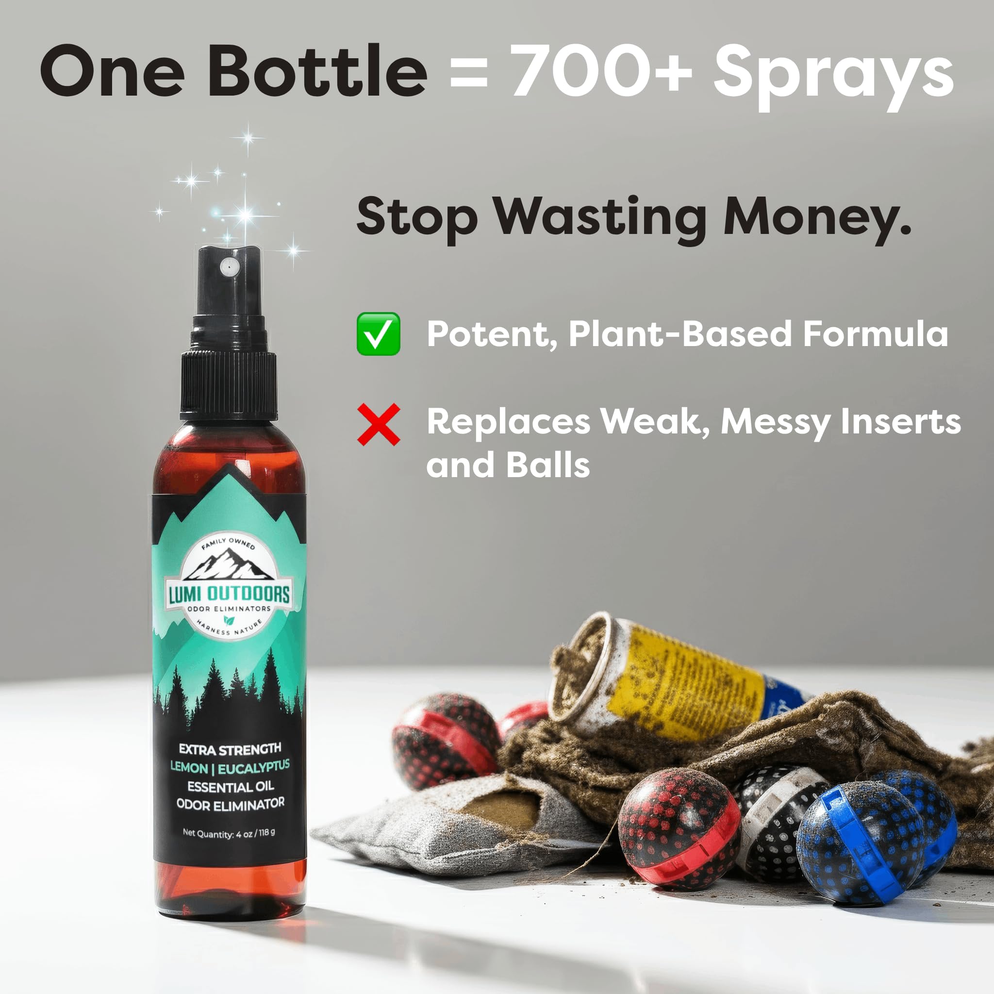 Lumi Outdoors spray aplicado en interior de zapatilla para eliminación de olores