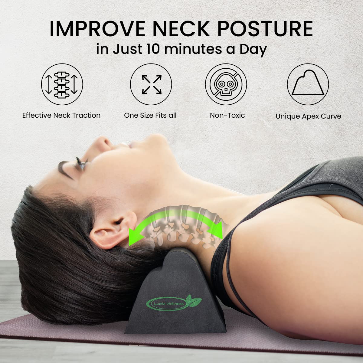 Lumia Wellness detalle del contorno cervical que apoya la curvatura natural