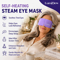 LumiDew paquete abierto con mascarilla calentándose y alivio instantáneo