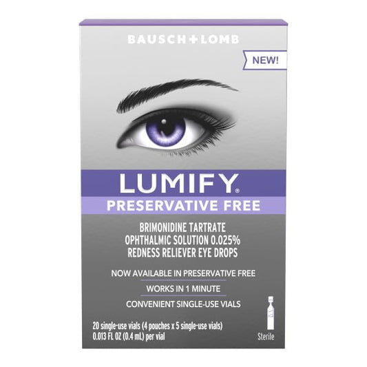 LUMIFY gota y textura de solución que destaca claridad y gentileza para ojos sensibles