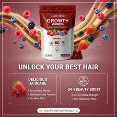 Lumin Hair ingredientes clave biotina y colágeno ilustrados para apoyo estructural