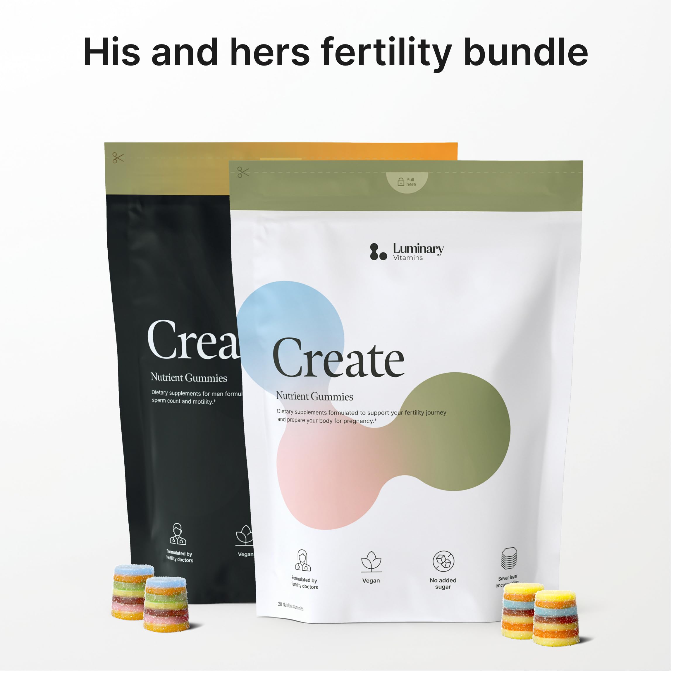 Luminary Vitamins producto en escena de pareja planeando salud reproductiva