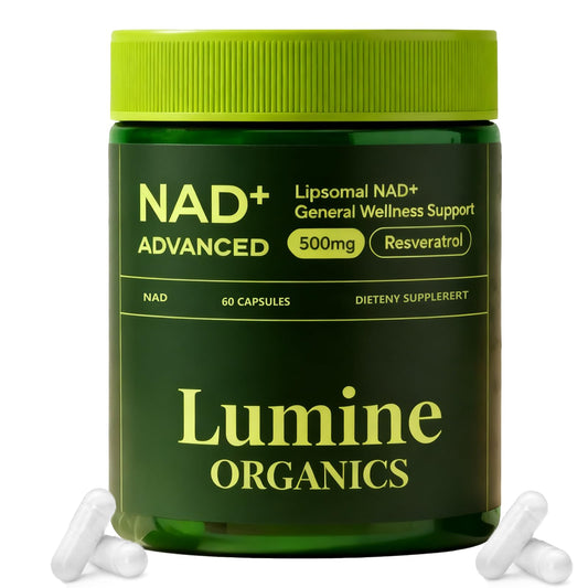 Lumine Organics envase frontal mostrando marca y beneficio energía