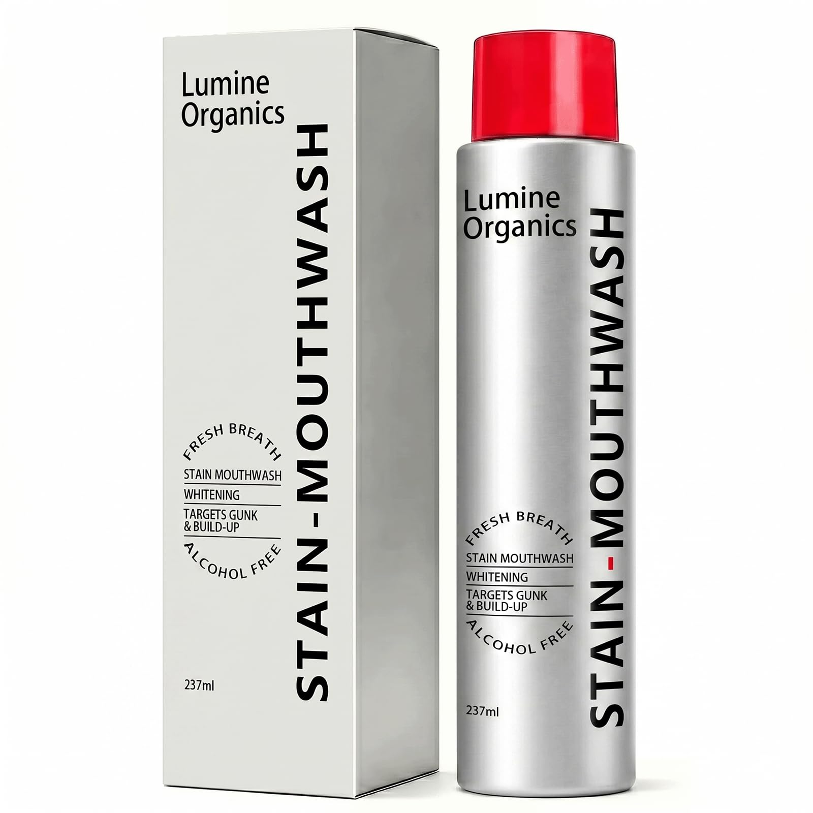 Lumine Organics frontal del envase mostrando presentación compacta y uso fácil