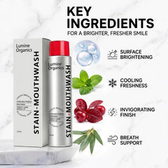 Lumine Organics comparación de tamaño 237ml señalando portabilidad práctica