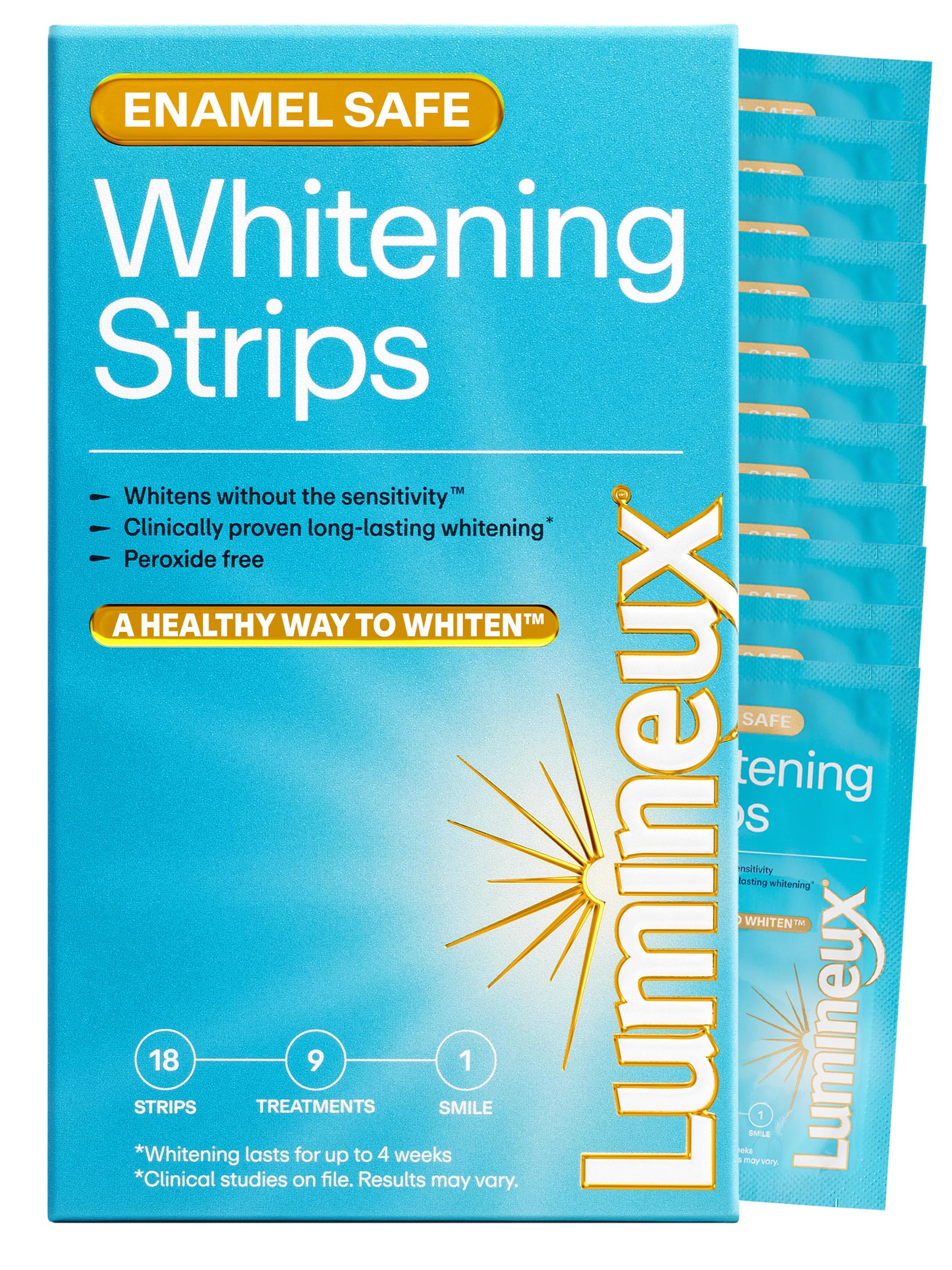 Lumineux paquete frontal mostrando 9 tratamientos y beneficios visibles