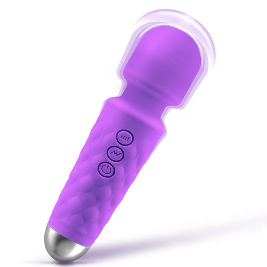 LUMIO vista frontal del masajeador morado mostrando diseño compacto y control