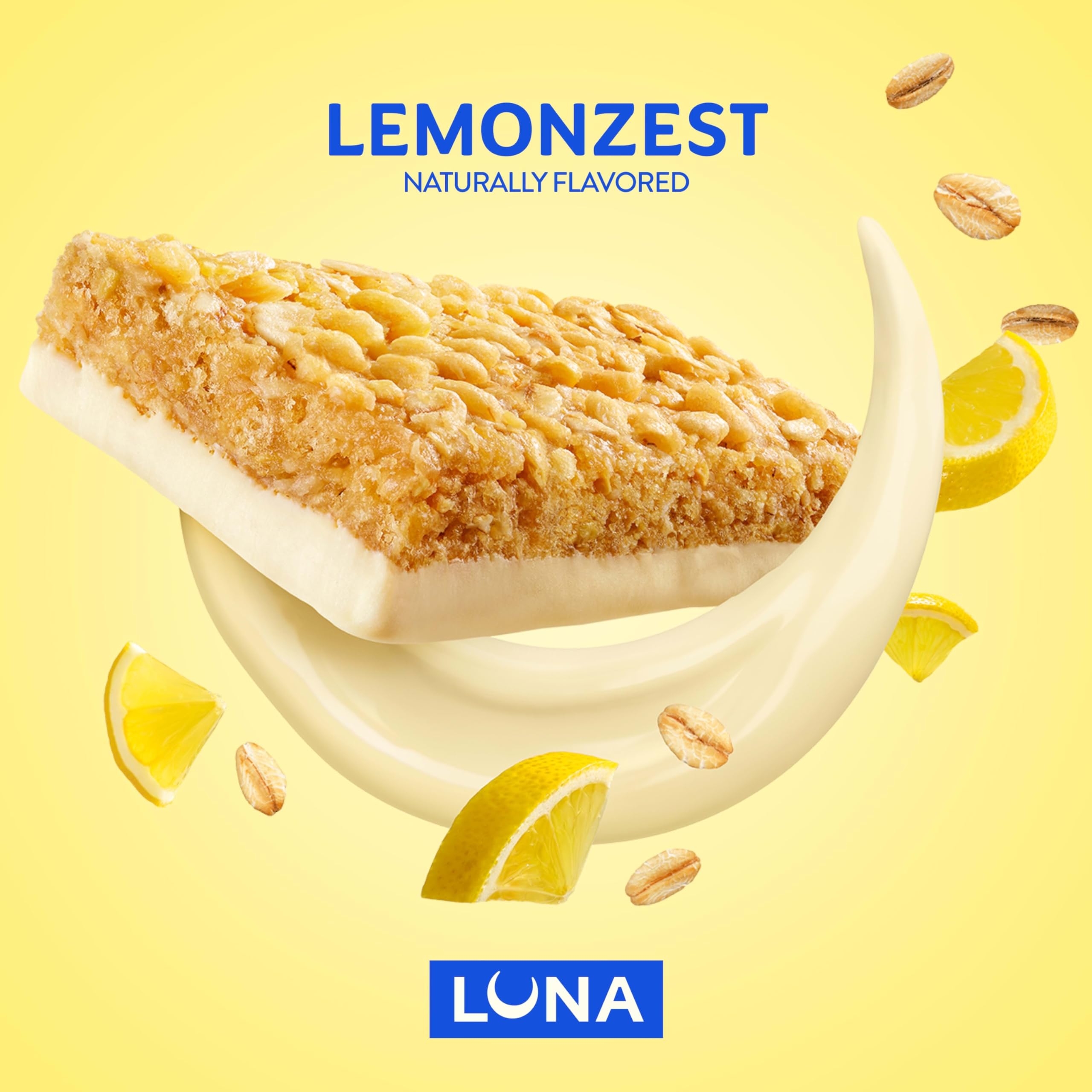 Luna Bar barra cortada mostrando interior con avena y proteína vegetal