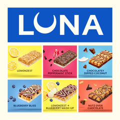 Seis sabores de Luna Bar exhibidos juntos, elección variada y equilibrada