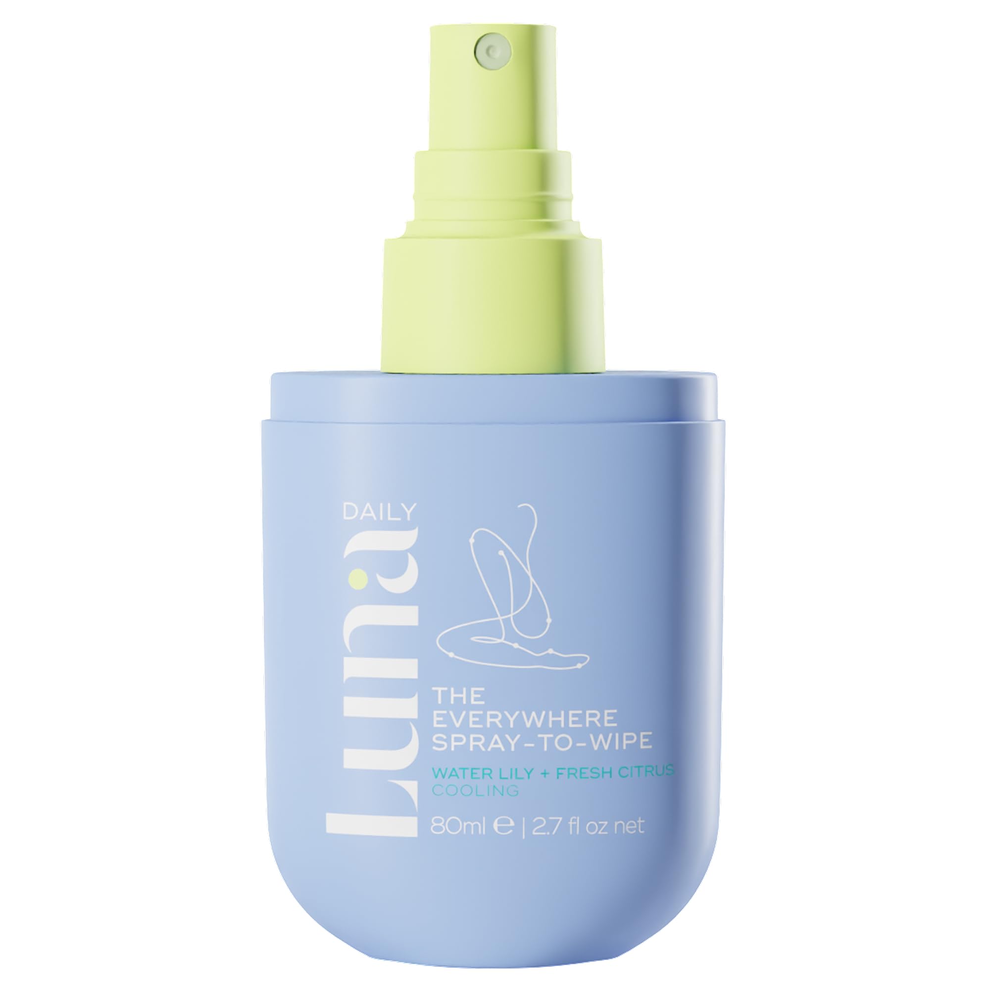 Luna Daily frasco frontal mostrando diseño compacto y fragancia cítrica