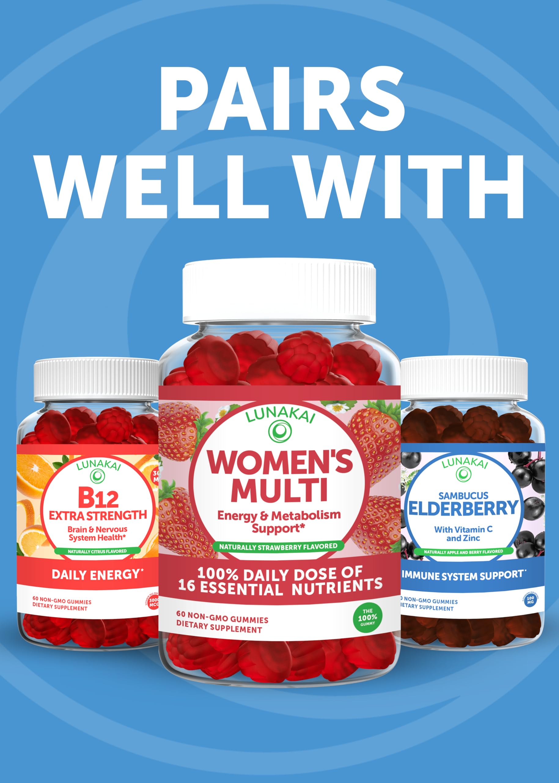Lunakai gomitas con frutas silvestres, sabor wildberry sabroso y natural