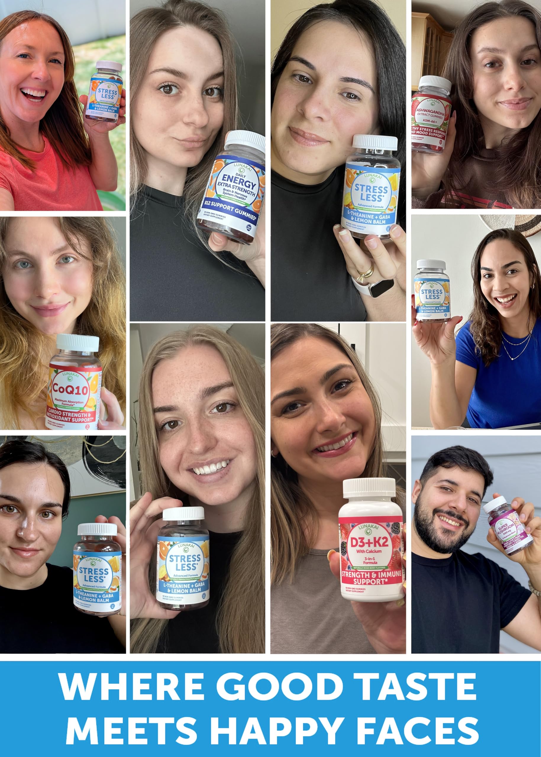 Ingredientes activos L‑Theanine y GABA en empaque Lunakai, apoyo relajación sin somnolencia