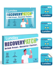 Lunalex empaque frontal mostrando 32 parches y beneficio de conveniencia