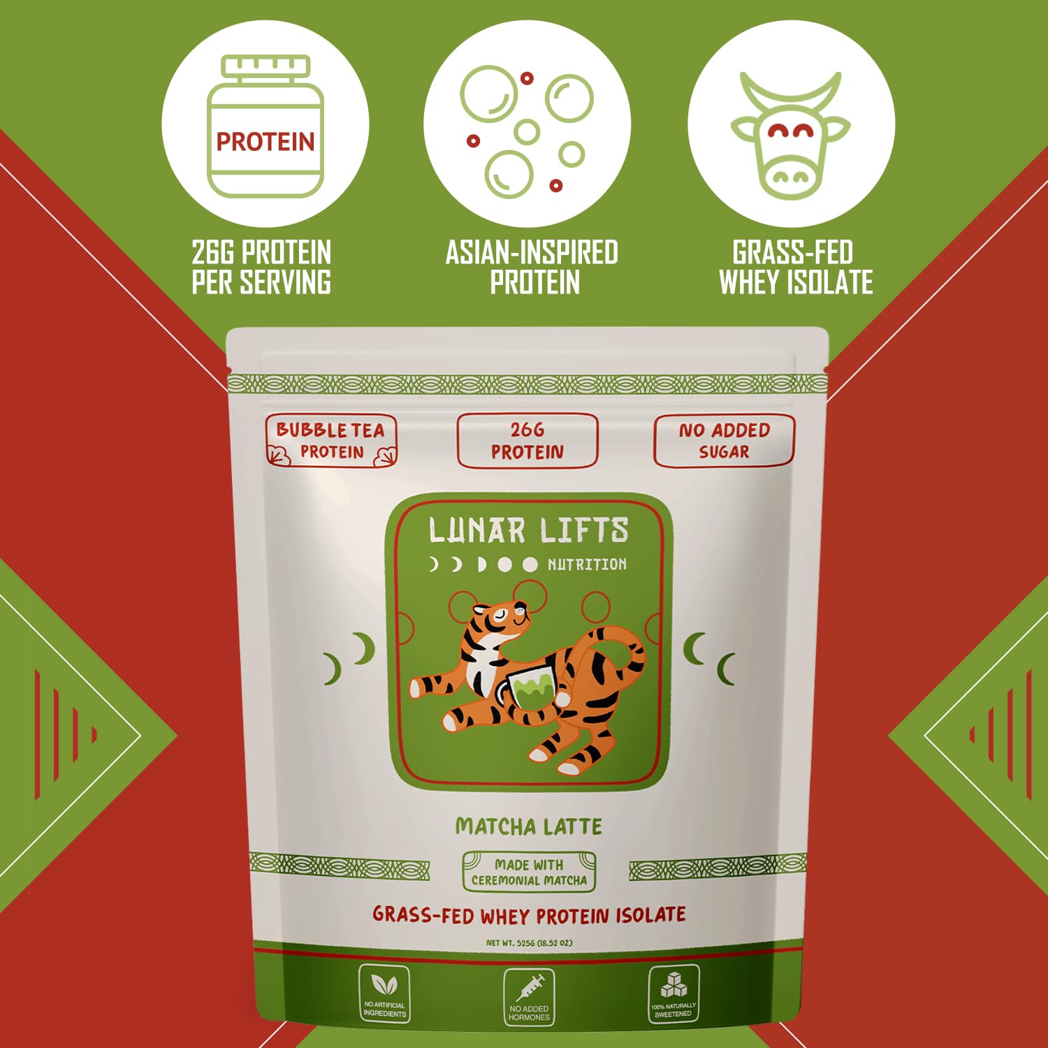 Lunar Lifts vaso con matcha latte boba listo para beber, opción práctica