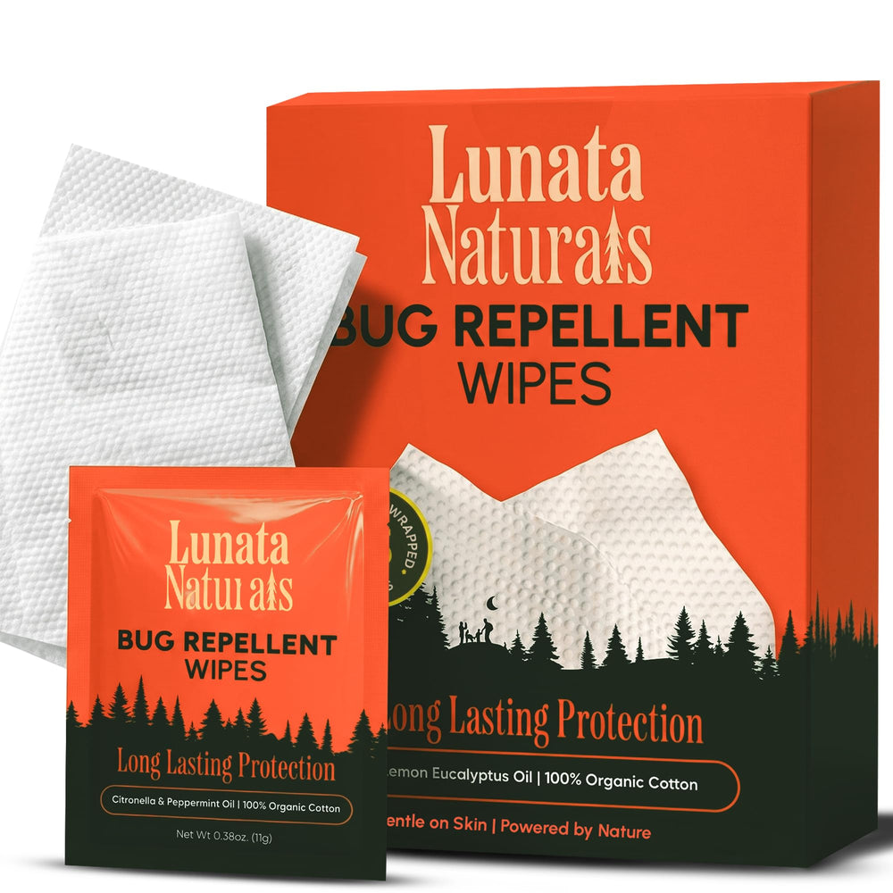 Lunata Naturals frente del paquete mostrando toallitas individuales y conveniencia