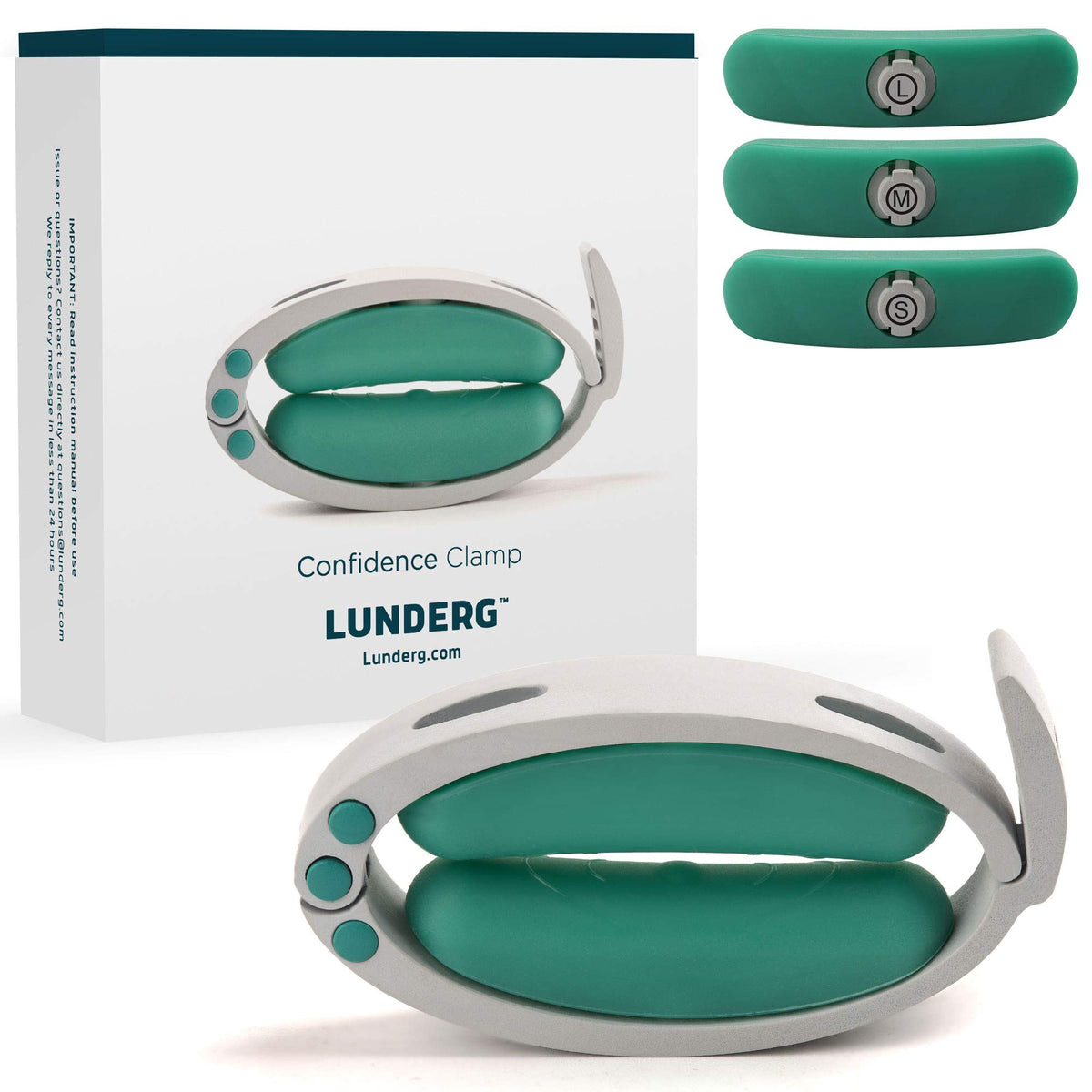Lunderg clamp frente en empaque discreto mostrando privacidad y confianza