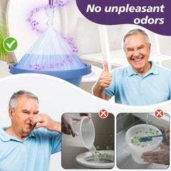 Lunoleum bolsa colocada en silla commode durante uso, higiene y limpieza fácil