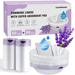 Lunoleum empaque frontal mostrando caja con 60 bolsas y 60 almohadillas, práctico