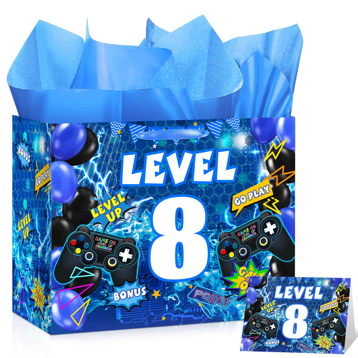 LUUFILx bolsa frontal azul con asa y diseño gaming, presentación lista para regalar