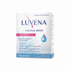 LUVENA vista frontal del pack mostrando las dos botellas y aplicadores, higiene práctica