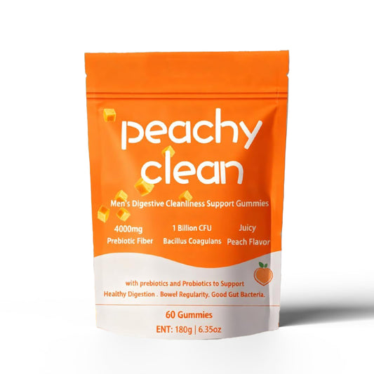 Lwefao Peachy Clean gomitas probióticas, empaque frontal, apoyo suave para la salud intestinal