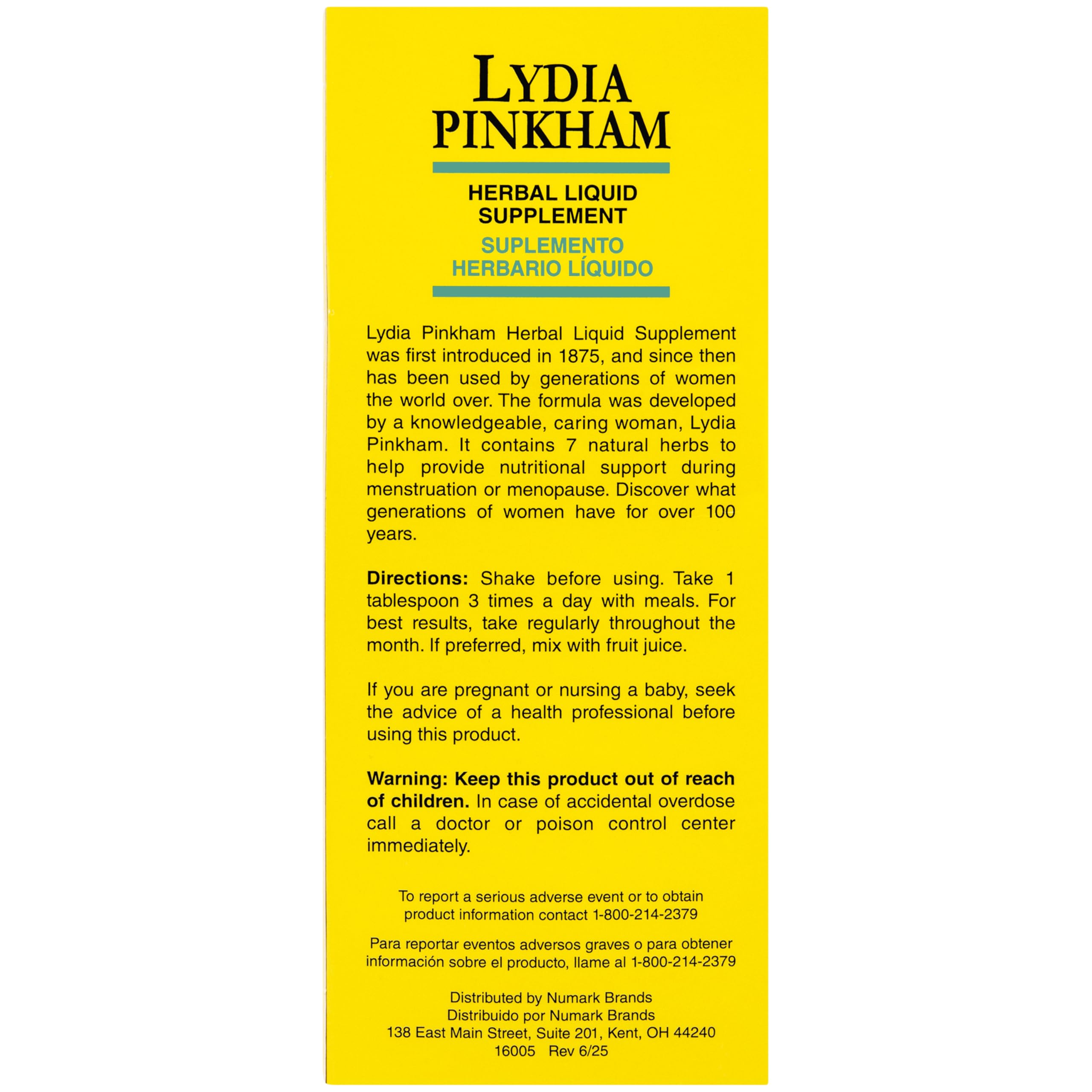 Lydia Pinkham etiqueta con ingredientes para transparencia y verificación rápida