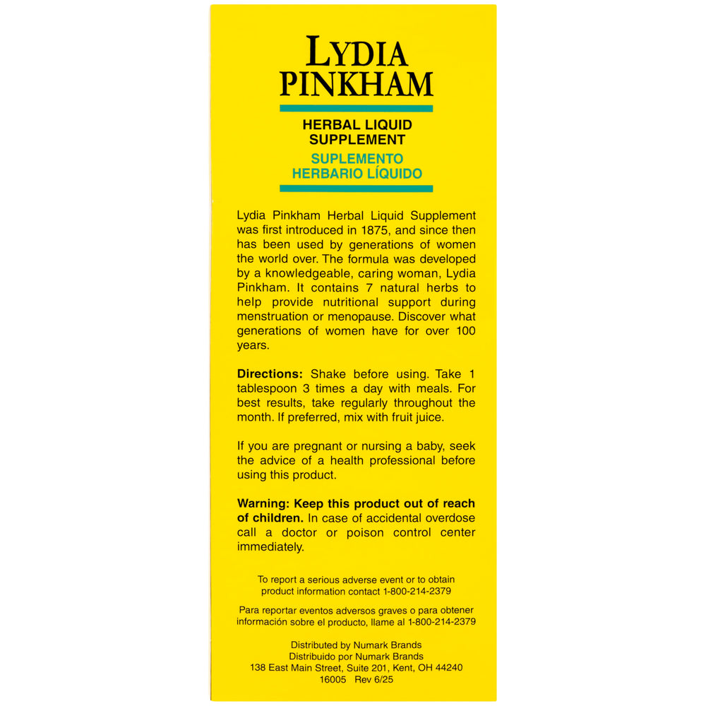 Lydia Pinkham etiqueta con ingredientes para transparencia y verificación rápida