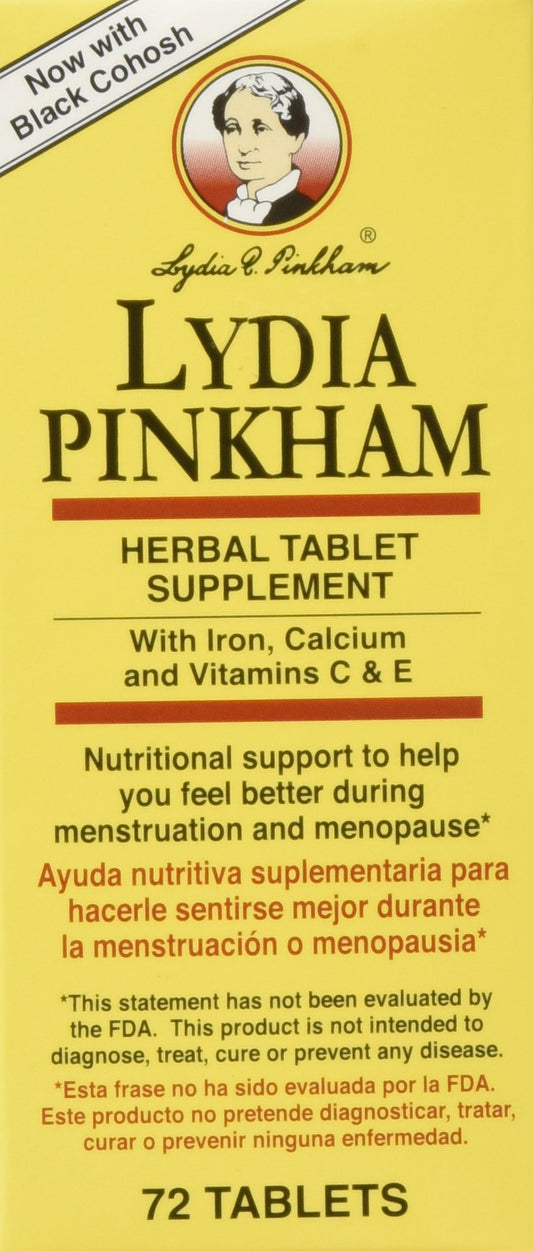 Lydia Pinkham frente del empaque mostrando la caja y el peso, ayuda a identificar el producto