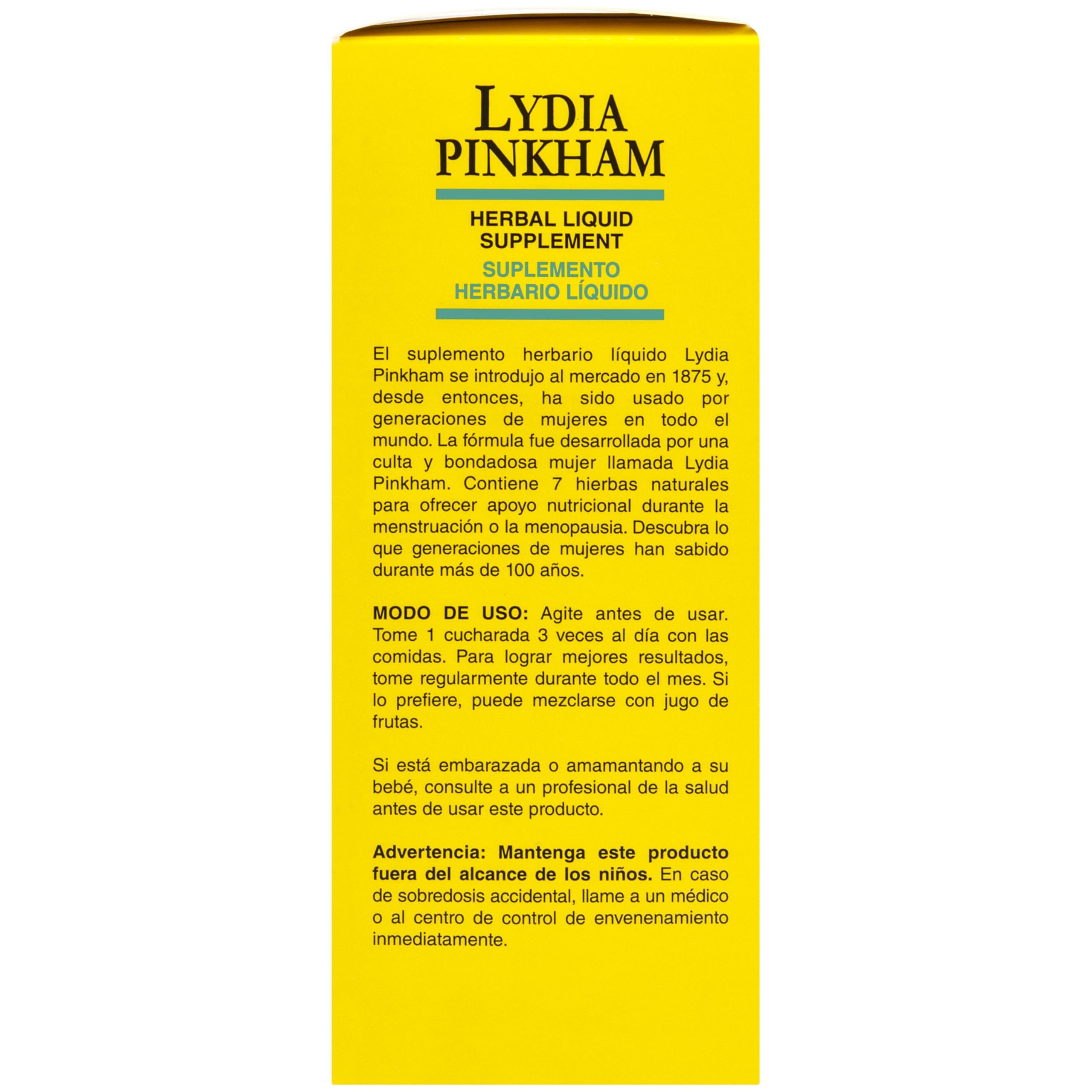 Lydia Pinkham toma con cucharita demostrando la facilidad de uso y control de dosis
