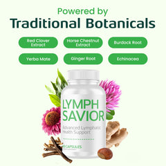 Lymph Savior cápsulas en primer plano, detalle de textura vegetal