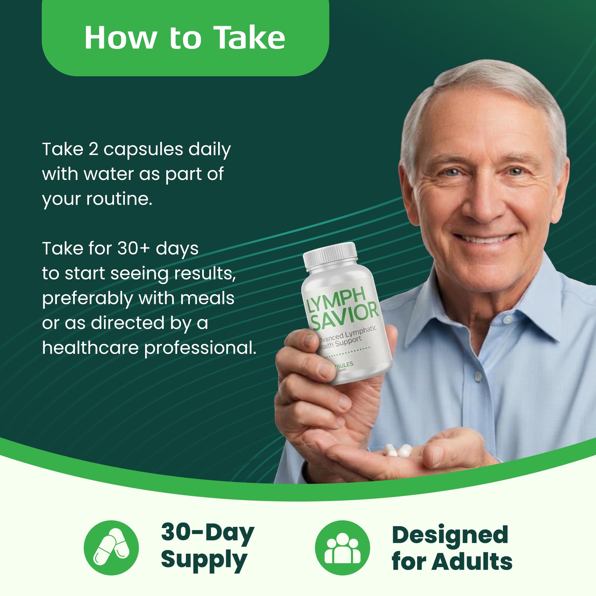 Lymph Savior etiqueta con lista de ingredientes y garantía de calidad
