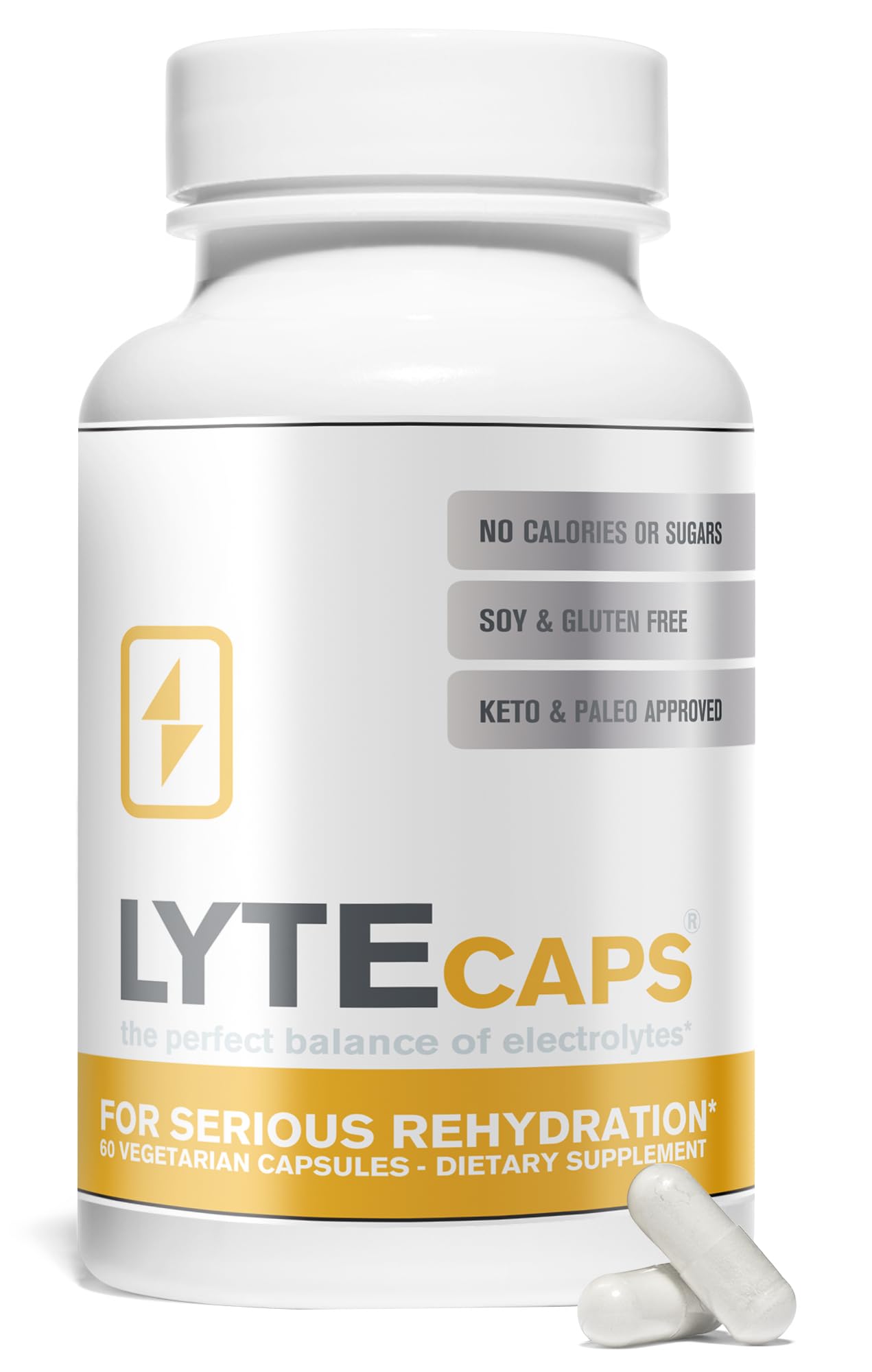 LyteLine Electrolyte Capsules: botella visible para una rehidratación rápida durante el ejercicio.