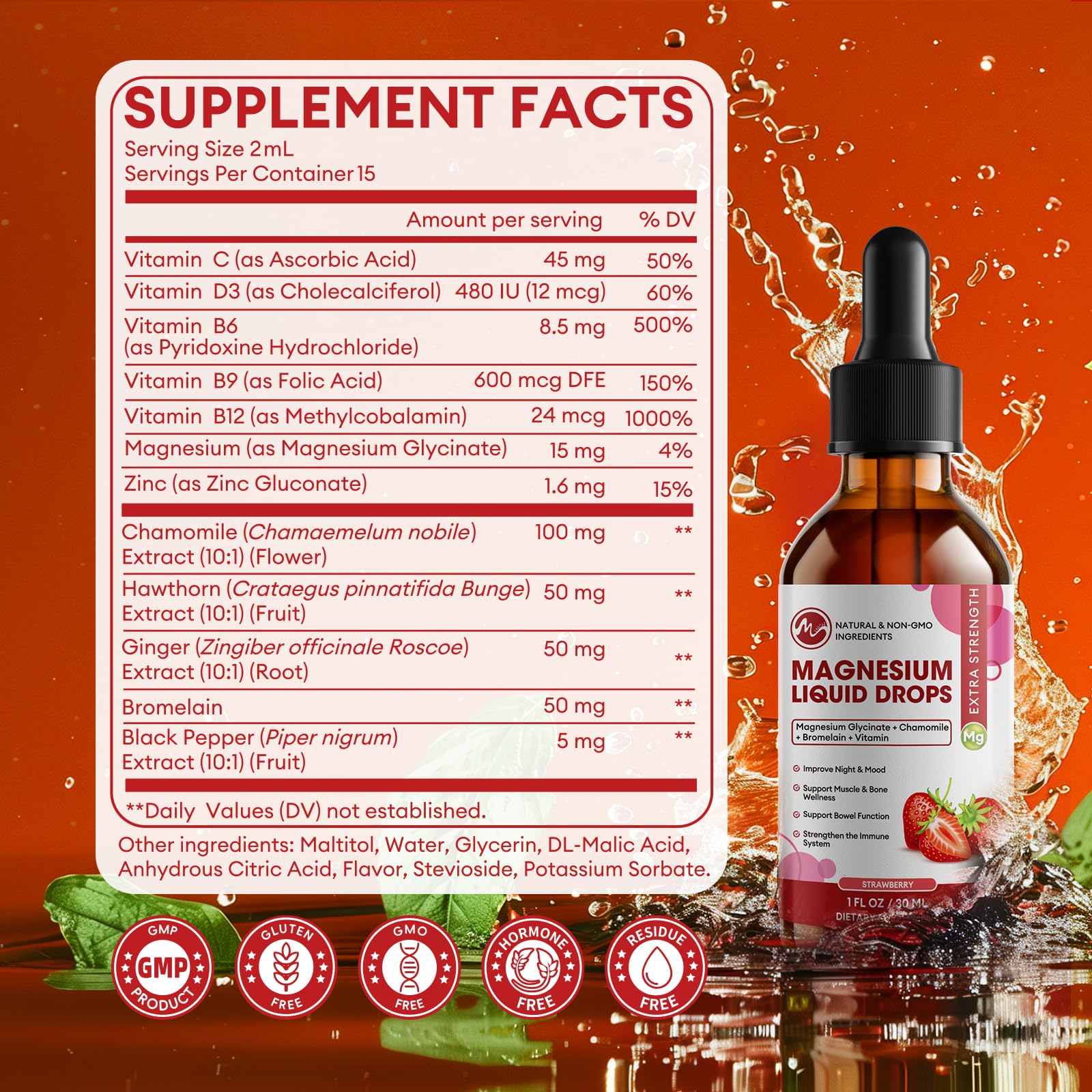 M inch etiqueta con lista de ingredientes y beneficios claro para elegir