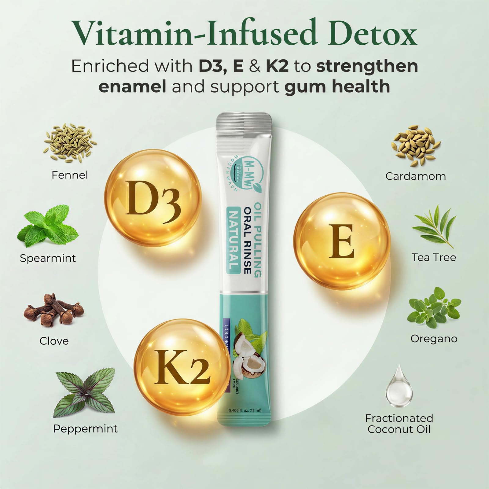 M-MW etiqueta con ingredientes naturales y seguridad para dientes