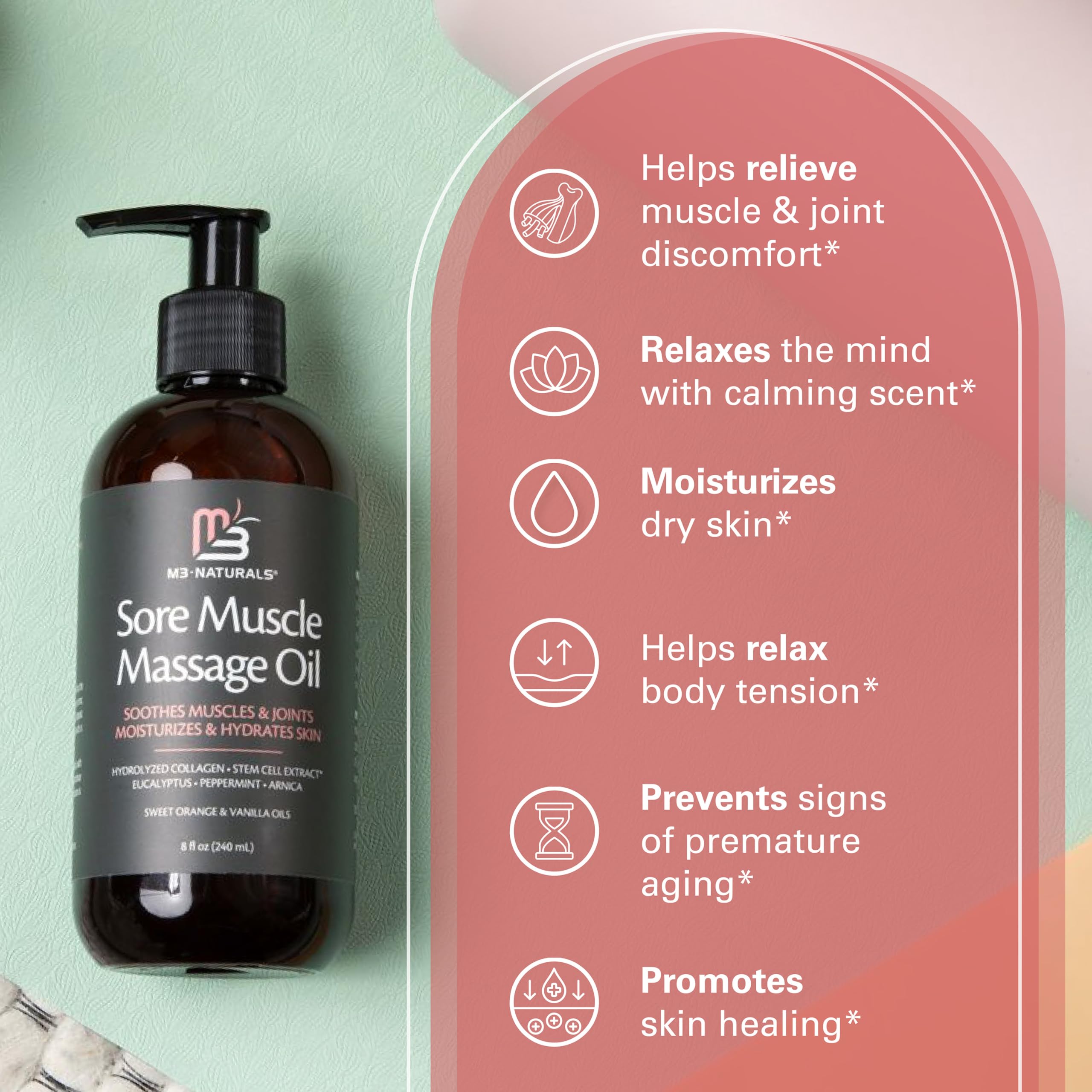 M3 Naturals aceite usado junto a un masajeador anticelulítico para mejores resultados