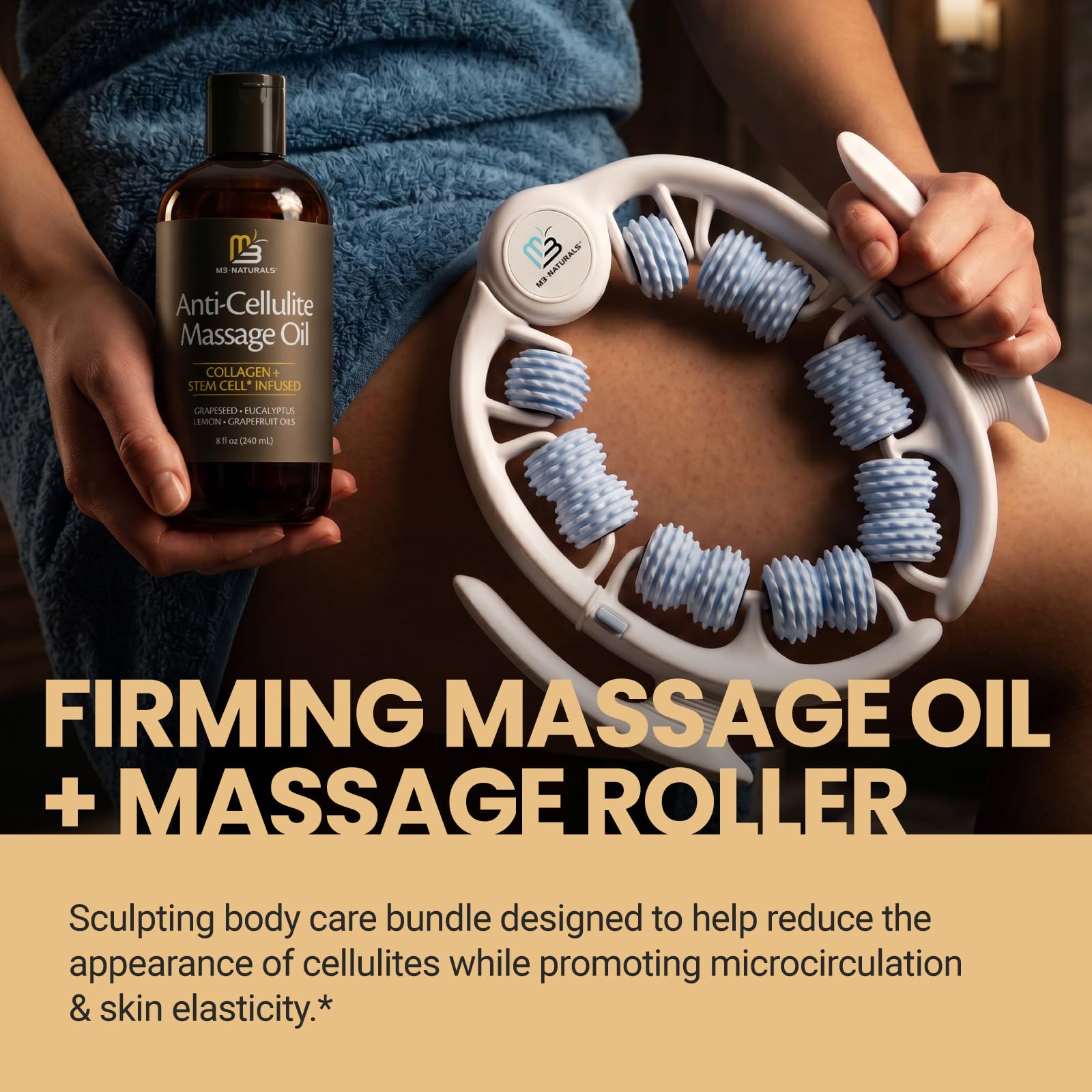 M3 Naturals aceite dosificado en mano para fácil aplicación