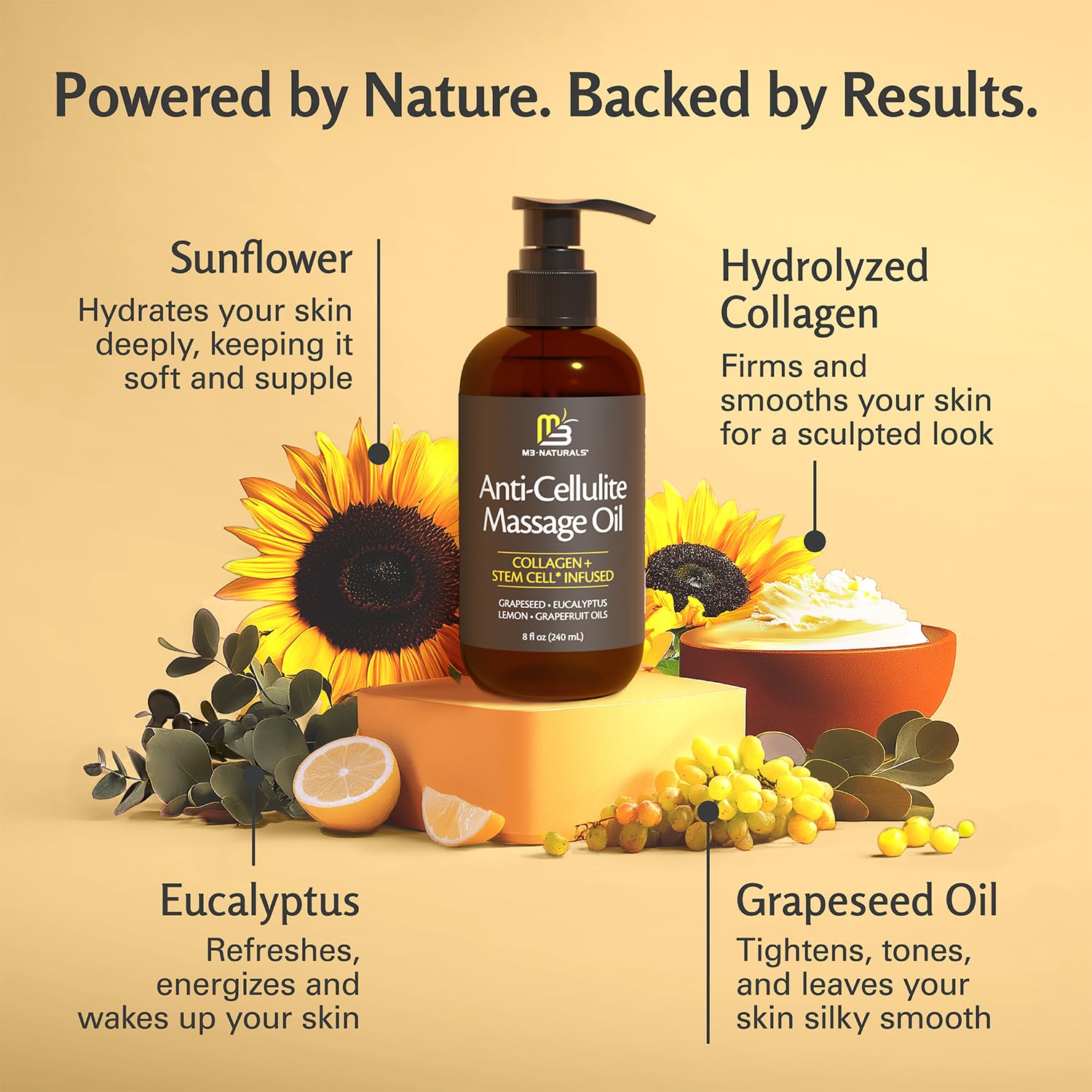 M3 Naturals masaje en muslo para mejorar apariencia y firmeza