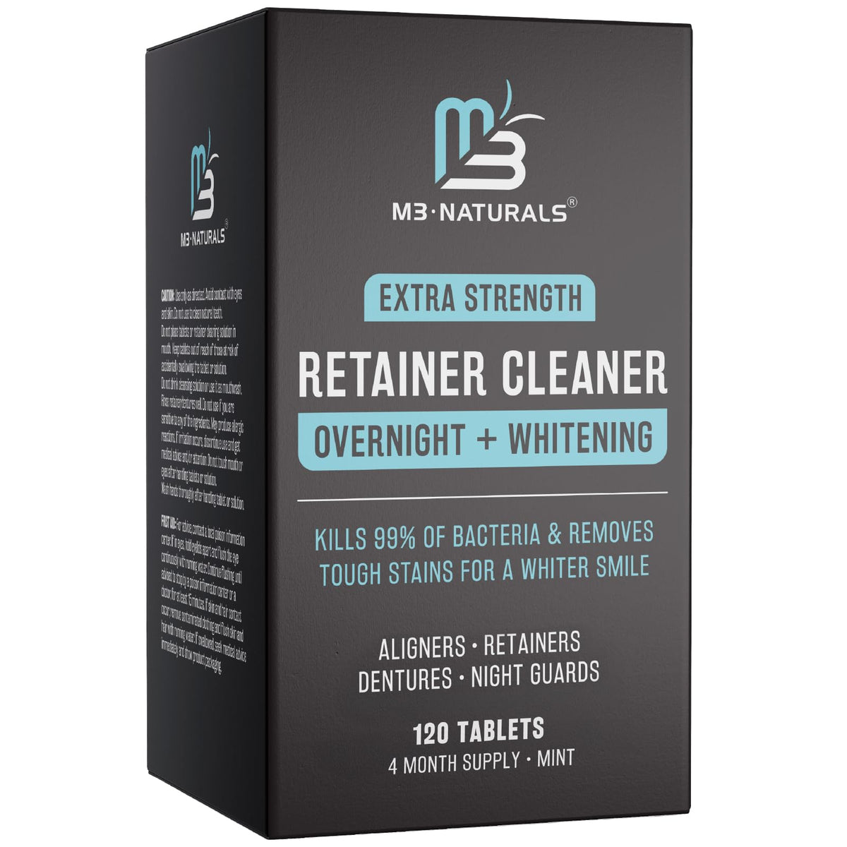 M3 Naturals frente del paquete mostrando 120 tabletas y menta