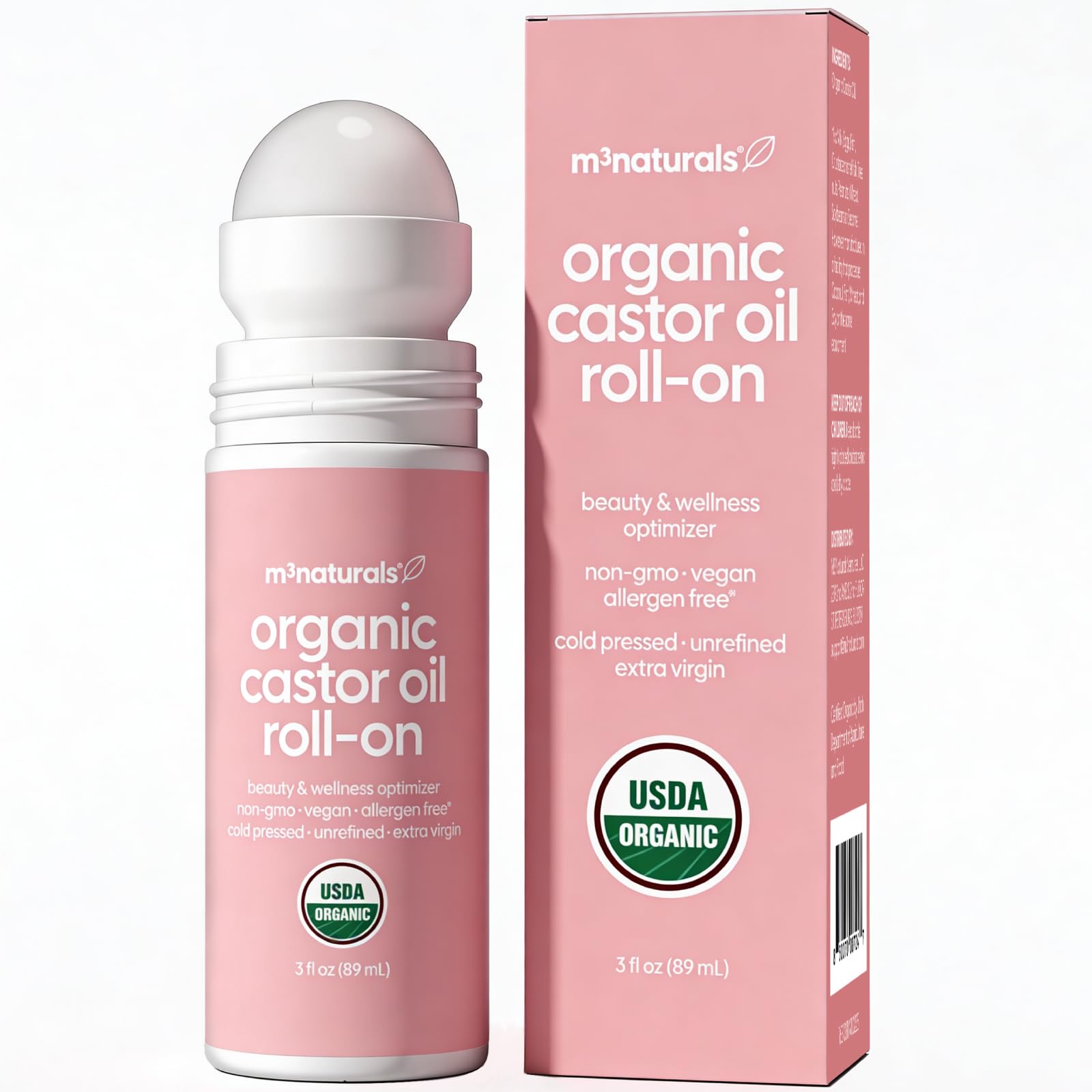 M3 Naturals frasco frente mostrando etiqueta orgánica y práctico uso