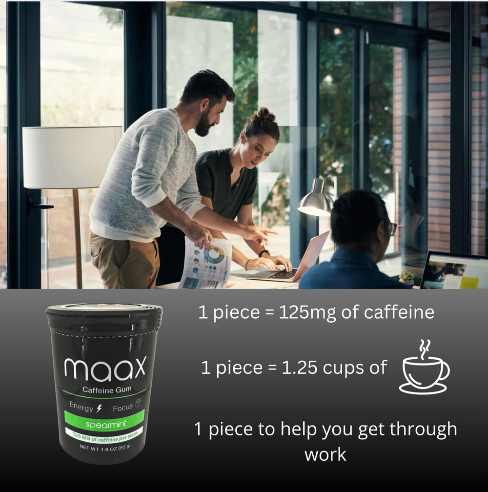 Maax Caffeinated Gum primer plano de la textura que muestra masticado estable y uniforme