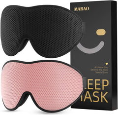 MABAO antifaz pack frontal mostrando color negro y rosa y beneficio oscuridad total