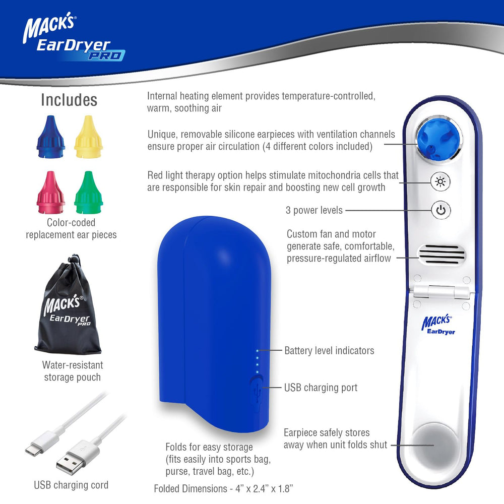 Mack's accesorios incluidos: cuatro boquillas, cable USB y funda resistente