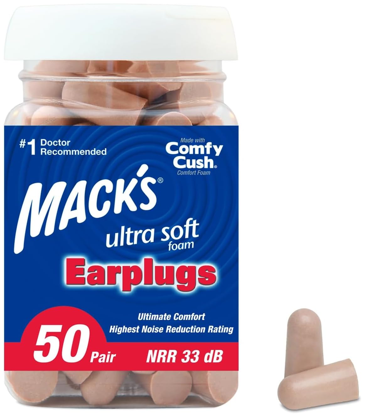 Mack's frasco frontal mostrando 50 pares y tapa abatible, accesibilidad práctica
