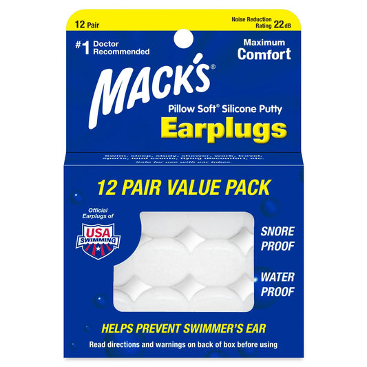 Mack's frente del empaque mostrando 12 pares y beneficios para dormir