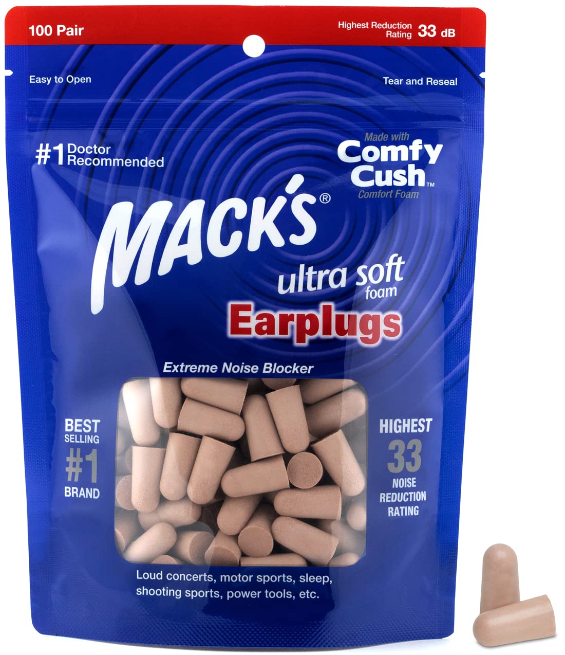 Mack's paquete frontal mostrando 100 pares y beneficio conveniencia