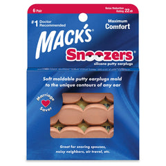 Mack's empaque frontal mostrando seis pares y beneficio comodidad