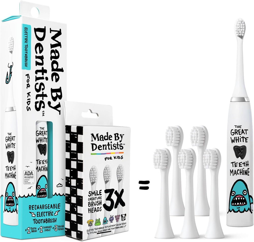 Made by Dentists cepillo Shark frontal con empaque divertido y práctico